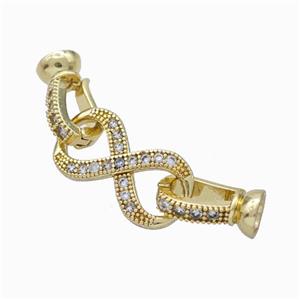 Copper Cordend Clasp Pave Zirconia Infinity Gold Plated, approx 10-20mm, 7-12mm