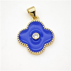 Copper Clover Pendant Blue Enamel Gold Plated, approx 18mm