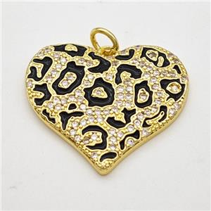 Copper Pendant Micropave Zirconia Black Enamel Gold Plated, approx 21-24mm