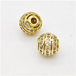 Copper Round Beads Micropave Zirconia Hollow Gold Plated, approx 10mm