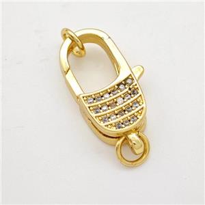 Copper Lobster Clasp Micropave Zirconia Gold Plated, approx 9-20mm