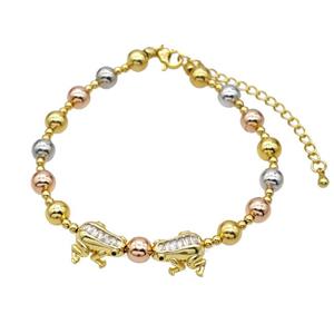 Copper Bracelet With Frog Pave Zirconia Gold Plated, approx 12-13mm, 6mm