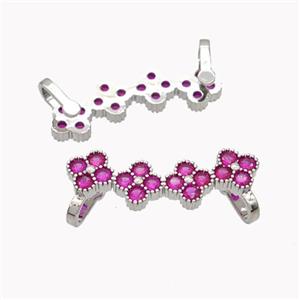 Copper Clover Brooch Micropave Fuchsia Zirconia Platinum Plated, approx 8-30mm