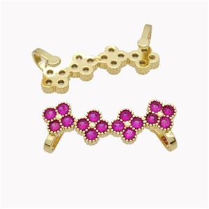 Copper Clover Brooch Micropave Fuchsia Zirconia Gold Plated, approx 8-30mm