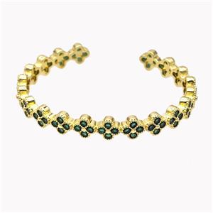 Copper Clover Bangle Pave Green Zirconia Gold Plated, approx 8mm, 55-60mm dia