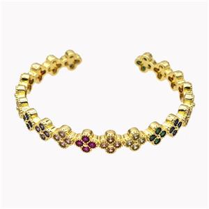 Copper Clover Bangle Pave Multicolor Zirconia Gold Plated, approx 8mm, 55-60mm dia