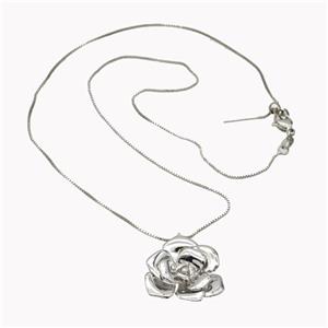 Copper Necklace With Rose Flower Platinum Plated, approx 22-25mm, 0.8mm, 43cm length