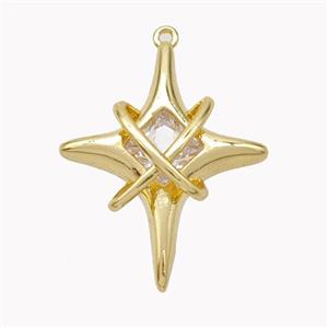 Copper Northstar Pendant Pave Zirconia Gold Plated, approx 19-24mm