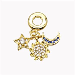 Copper Sun Moon Star Pendant Pave Zirconia Gold Plated, approx 8-10mm, 10mm