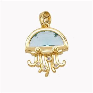 Copper Jellyfish Pendant Pave Crystal Glass Gold Plated, approx 15-17mm