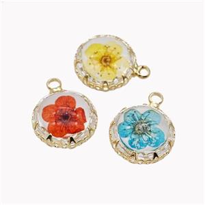 Acrylic Flower Pendant Gold Plated Mixed, approx 15mm