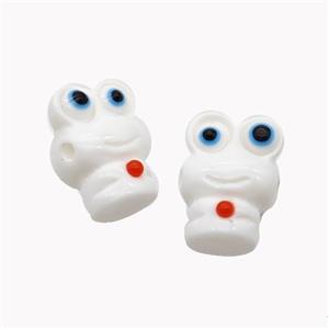 White Resin Frog Beads, approx 12-16mm