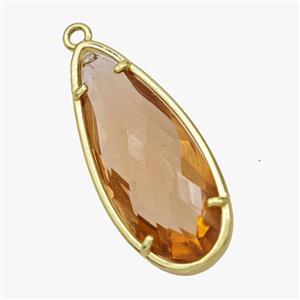 Orange Crystal Glass Teardrop Pendant Faceted Gold Plated, approx 14-34mm