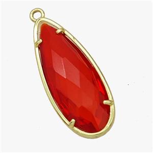 Red Crystal Glass Teardrop Pendant Faceted Gold Plated, approx 14-34mm