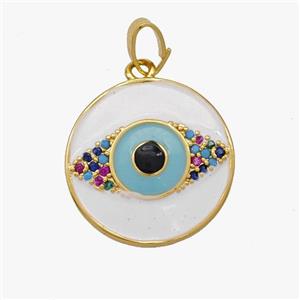 Copper Eye Pendant Teal Enamel Pave Zirconia Gold Plated, approx 18mm