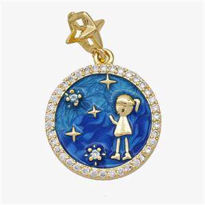 Copper Girl Kids Pendant Pave Zirconia Blue Painted Gold Plated, approx 19mm, 6mm