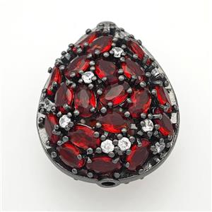 Copper Teardrop Beads Micropave Red Crystal Glass Black Plated, approx 21-26mm