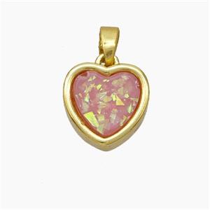 Copper Pendant pave resin heart, gold Plated, approx 11.5mm