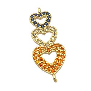 copper heart connector pave zircon, gold plated, approx 10-20mm