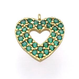 copper heart pendant pave zircon, gold plated, approx 14mm