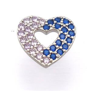 copper heart pendant pave zircon, platinum plated, approx 14mm