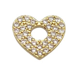 copper heart pendant pave zircon, gold plated, approx 12-13mm