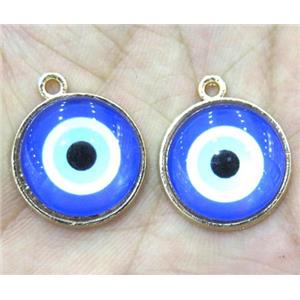 enamel copper pendant, eye, gold plated, approx 18mm dia