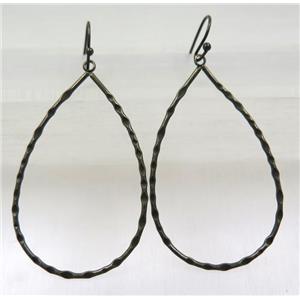 brass earing hook, teardrop, black plated, approx 30-45mm