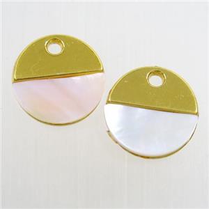 colorfast copper pendant paved shell, gold plated, approx 15mm dia