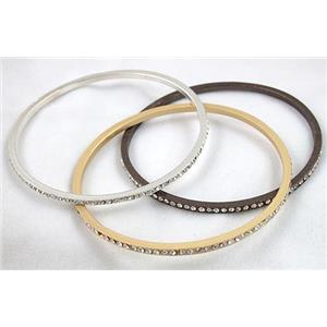 alloy bangles with rhinestone, mixed, 68mm dia, 2.5mm thin