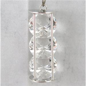 rhinestone pendant, platinum plated, approx 18mm dia, 18x53mm