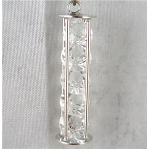 rhinestone pendant, platinum plated, approx 10mm dia, 12x45mm