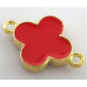 Bracelet bar, lucky clover, enamel alloy connector, approx 15.5mm dia