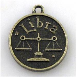 12 zodiac, Alloy pendant, bronze, 17mm dia