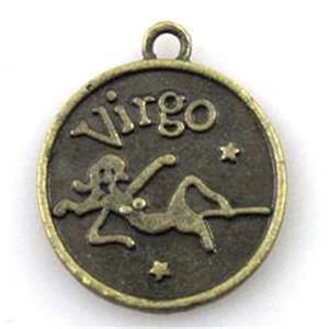 12 zodiac, Alloy pendant, bronze, 17mm dia