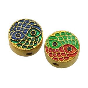 enamel alloy beads, gold plated, approx 12mm