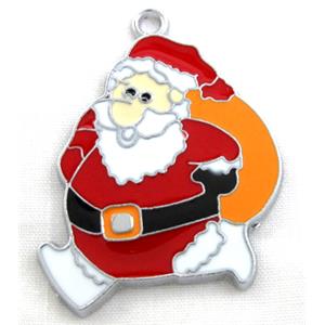 Santa claus pendant, Enamel, alloy, platinum plated, 30x38mm