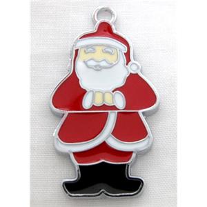 Santa claus pendant, Enamel, alloy, platinum plated, red, 20x36mm