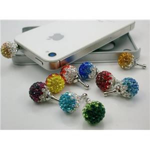 Earphone Jack Dust Cap Plug with Rhinestone, mixed, 14mm dia