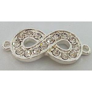 Bracelet bar, alloy connector bead with rhinestone, silver, 14x33mm