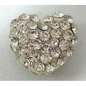 bracelet bar, resin bead with rhinestone, flat heart, 12mm wide