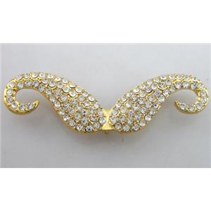 alloy Mustache pendants pave rhinestone gold plated, 18x58mm