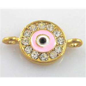 eyes bracelet bar, enamel alloy with Rhinestone, gold, approx 12mm dia