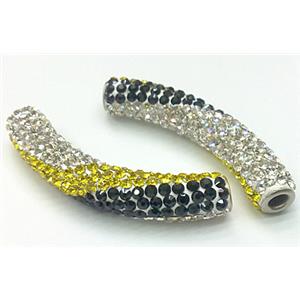 polymer clay paved rhinestone, curved sideways, 10x47mm, 4.5mm hole