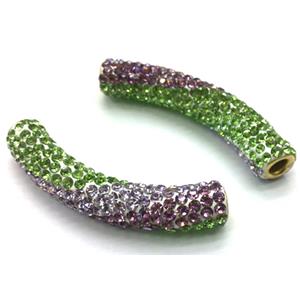 polymer clay paved rhinestone, curved sideways, 10x47mm, 4.5mm hole