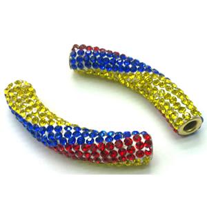 polymer clay paved rhinestone, curved sideways, 10x47mm, 4.5mm hole