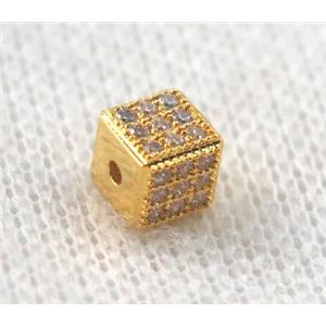 copper cube beads paved zircon, gold plated, approx 5x5x5mm