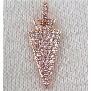 copper arrowhead pendant paved zircon, rose gold, approx 10x30mm