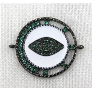 copper connector paved zircon, evil eye, black plated, approx 28mm dia