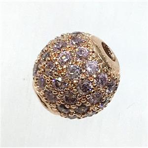 round copper beads pave zircon, rose gold, approx 6mm dia